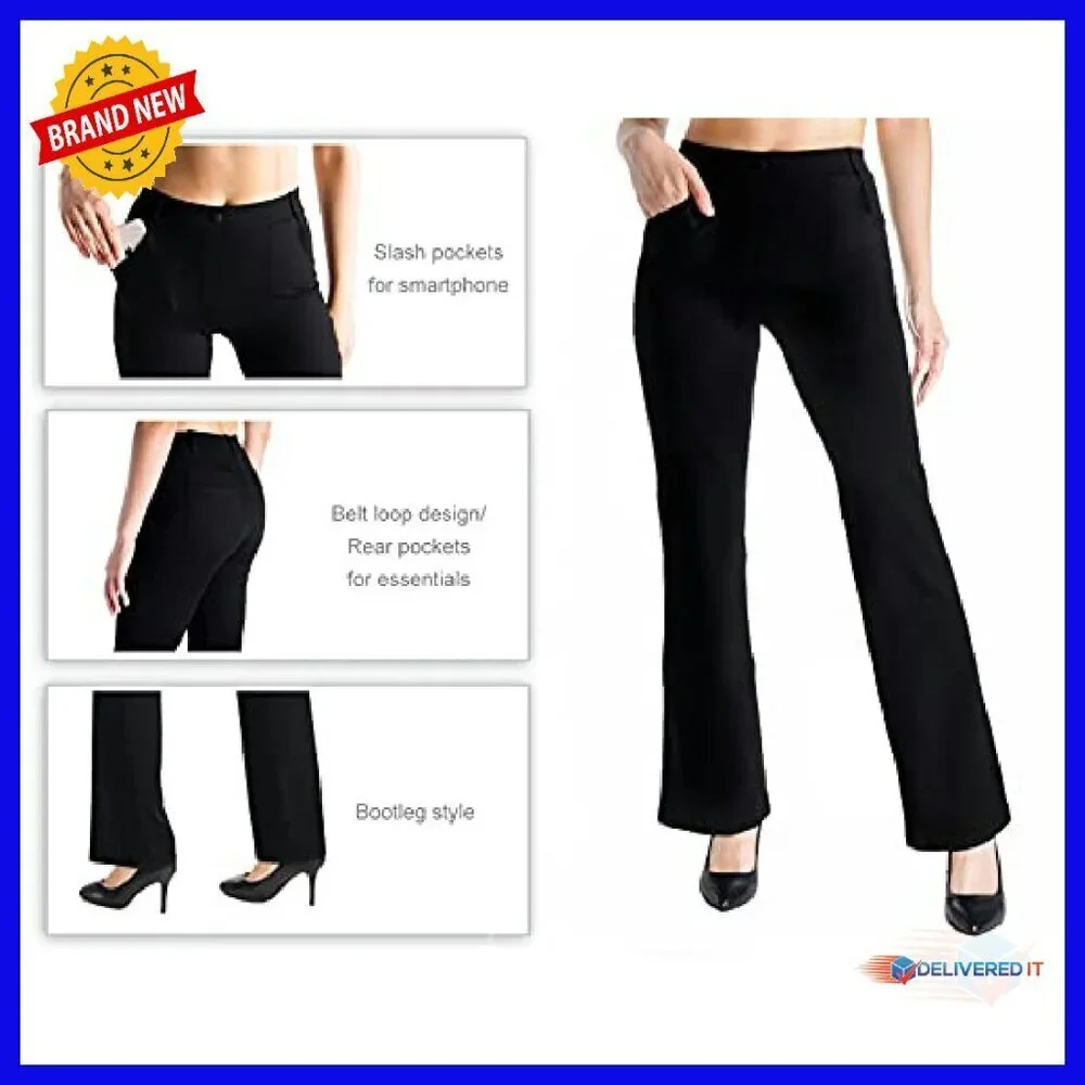 Women's Flare Yoga Dress Pants with Belt Loops Moisture-Wicking Fabric